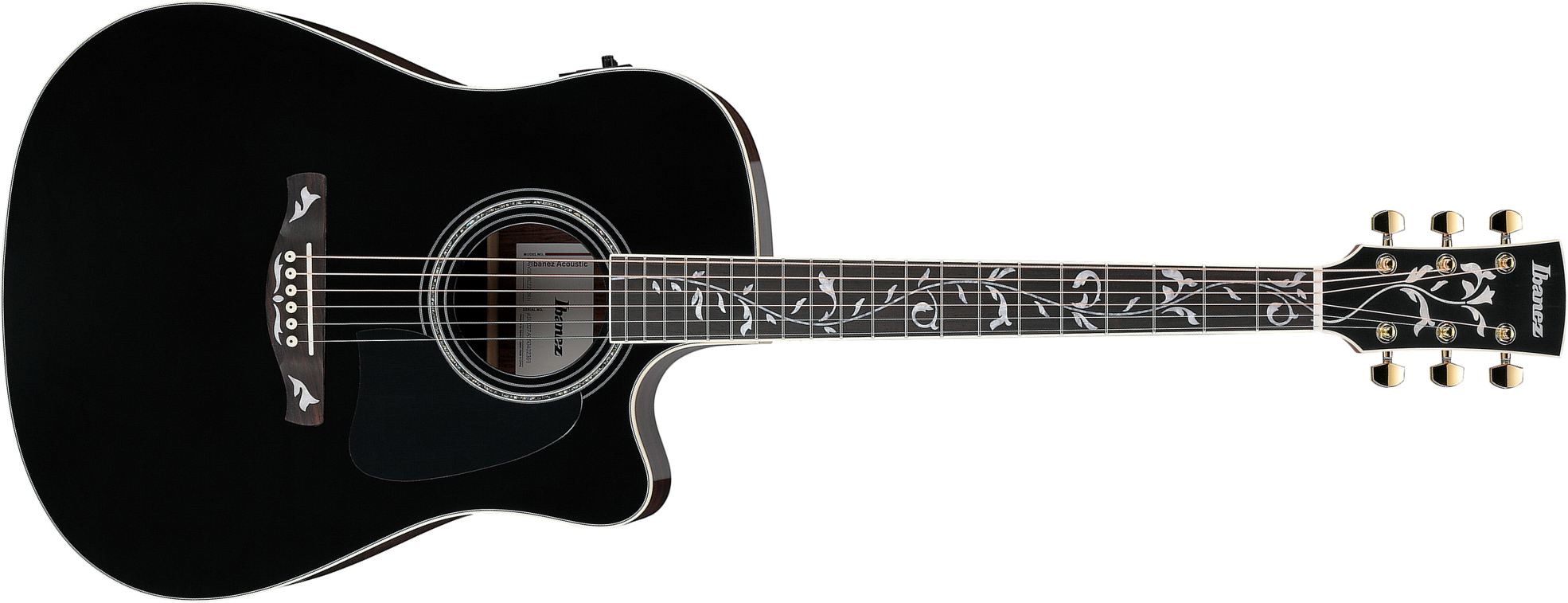 Ibanez Aw391rce Bkh Artwood Dreadnought Cw Epicea Palissandre Rw - Black Top - Guitare Folk - Main picture
