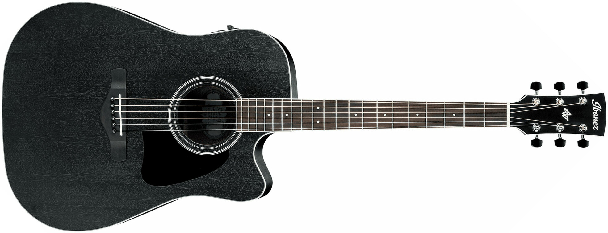 Ibanez Aw8412ce Wk Artwood Dreadnought Cw 12c Tout Okoume Ova - Weathered Black Open Pore - Guitare Electro Acoustique - Main picture