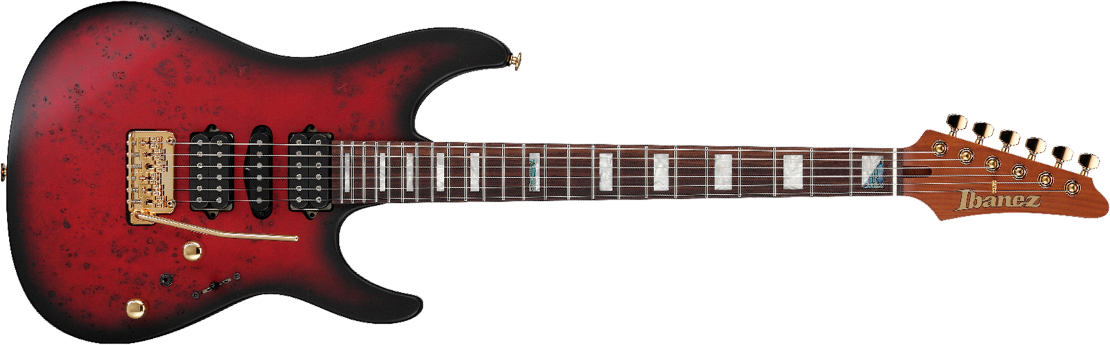 Ibanez Kiko Loureiro Kiko300 Rrt Prestige Jap Signature Hsh Dimarzio Fr Rw - Ruby Red Sunburst Flat - Guitare Électrique Forme Str - Main picture