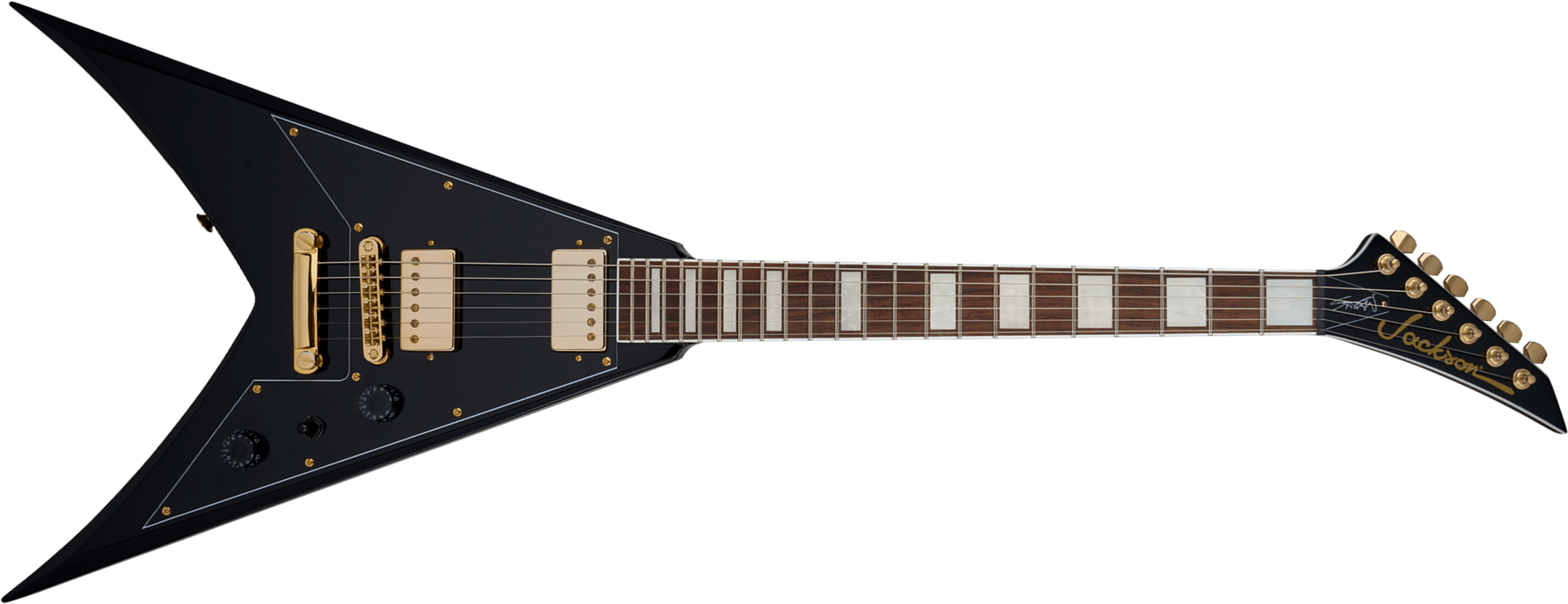 Jackson Scott Ian King V Kvxt X-series Signature 2h Ht Lau - Gloss Black - Guitare Électrique Signature - Main picture