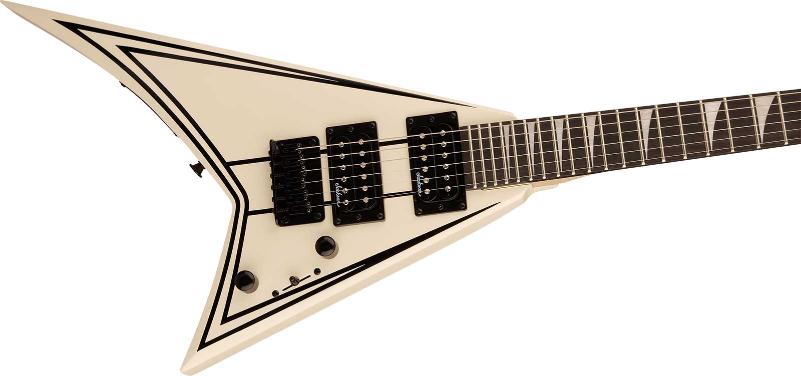 Jackson Rr Minion Js1xm Rhoads Shsc 2h Ht Ama - Snow White W/ Black Pin Stripes - Guitare Électrique Enfant - Variation 2