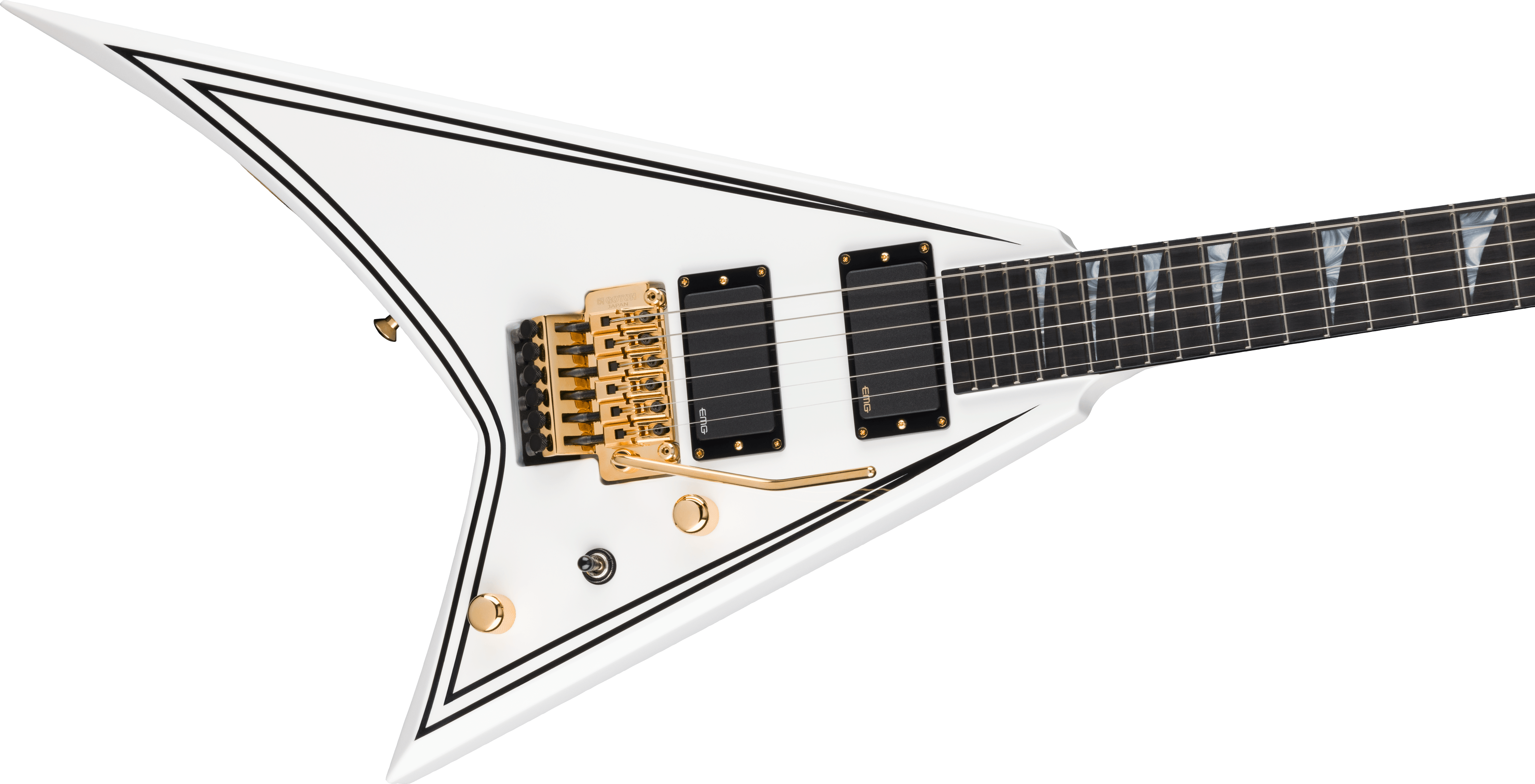 Jackson Rr24mg Mj Series Jap Fr Hh Eb - White With Black Pinstripes - Guitare Électrique MÉtal - Variation 3