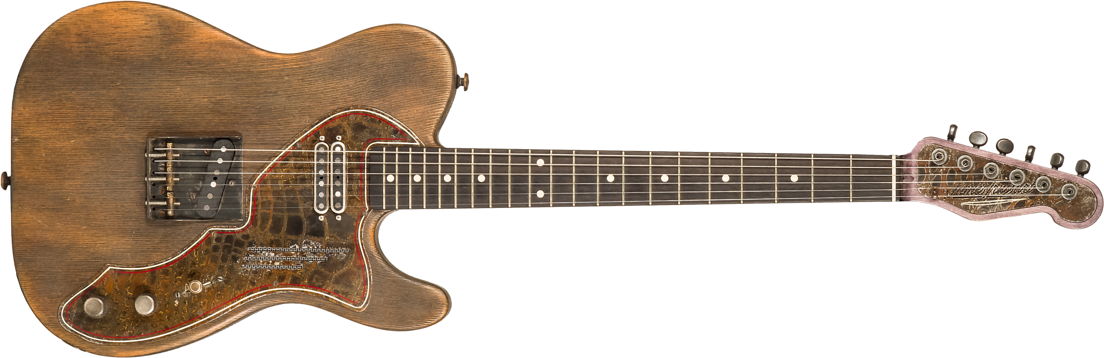 James Trussart Steelguard Caster Sugar Pine Sh Eb #18035 - Rust O Matic Gator Grey Driftwood - Guitare Électrique Forme Tel - Main picture