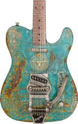Guitare électrique 1/2 caisse James trussart Deluxe SteelCaster Blue Moon #22099 - Titanic green gator