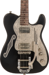 Guitare électrique forme tel James trussart Deluxe SteelCaster #21132 - Antique silver paisley engraved satin black