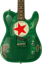 Guitare électrique 1/2 caisse James trussart Steelcaster #26052 - Red star holey gator pickguard