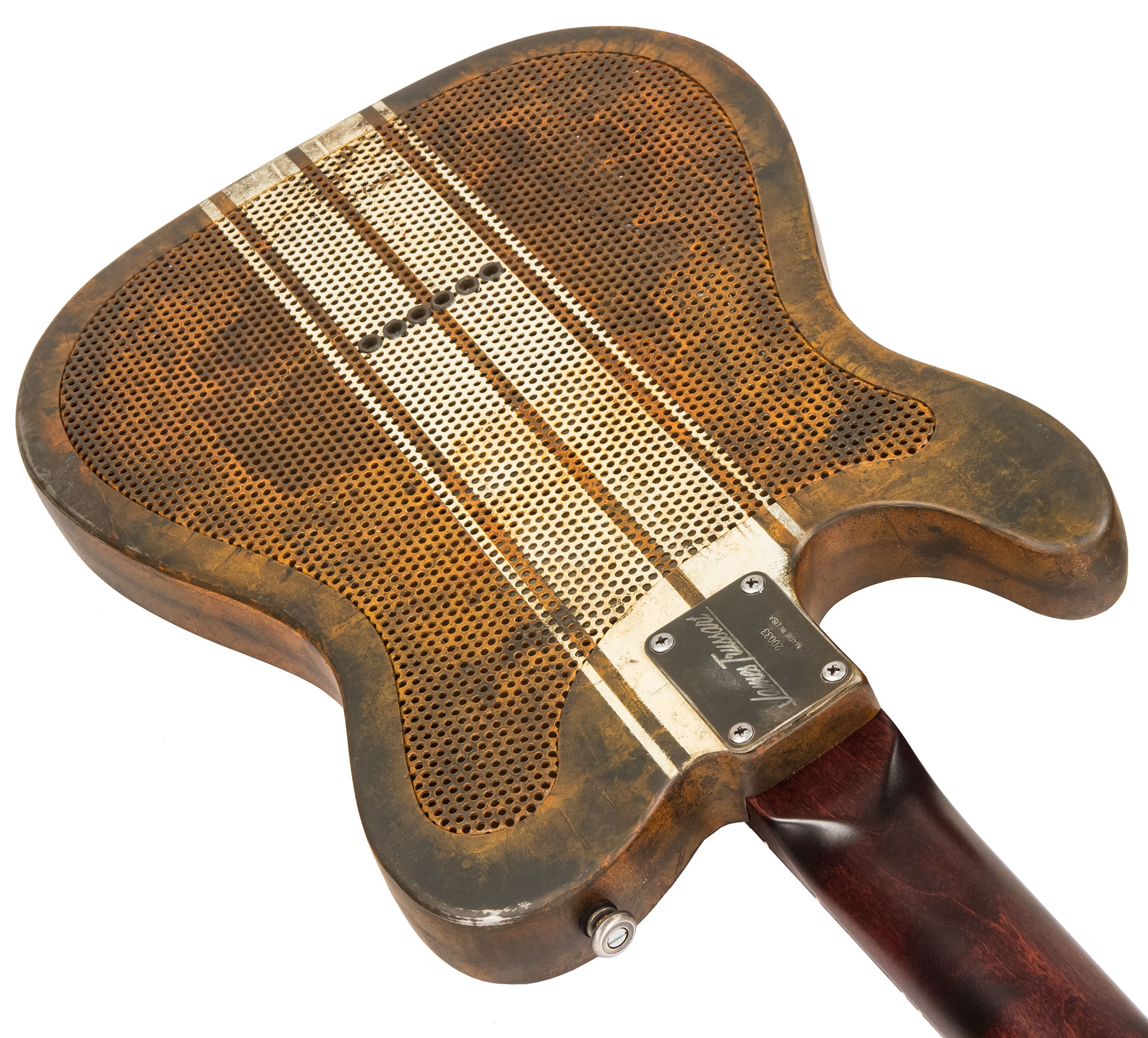 James Trussart Steelcaster Deluxe Perf. Back 2s Pf #20033 - Rust O Matic Cream Racing Stripes - Guitare Électrique Forme Tel - Variation 3