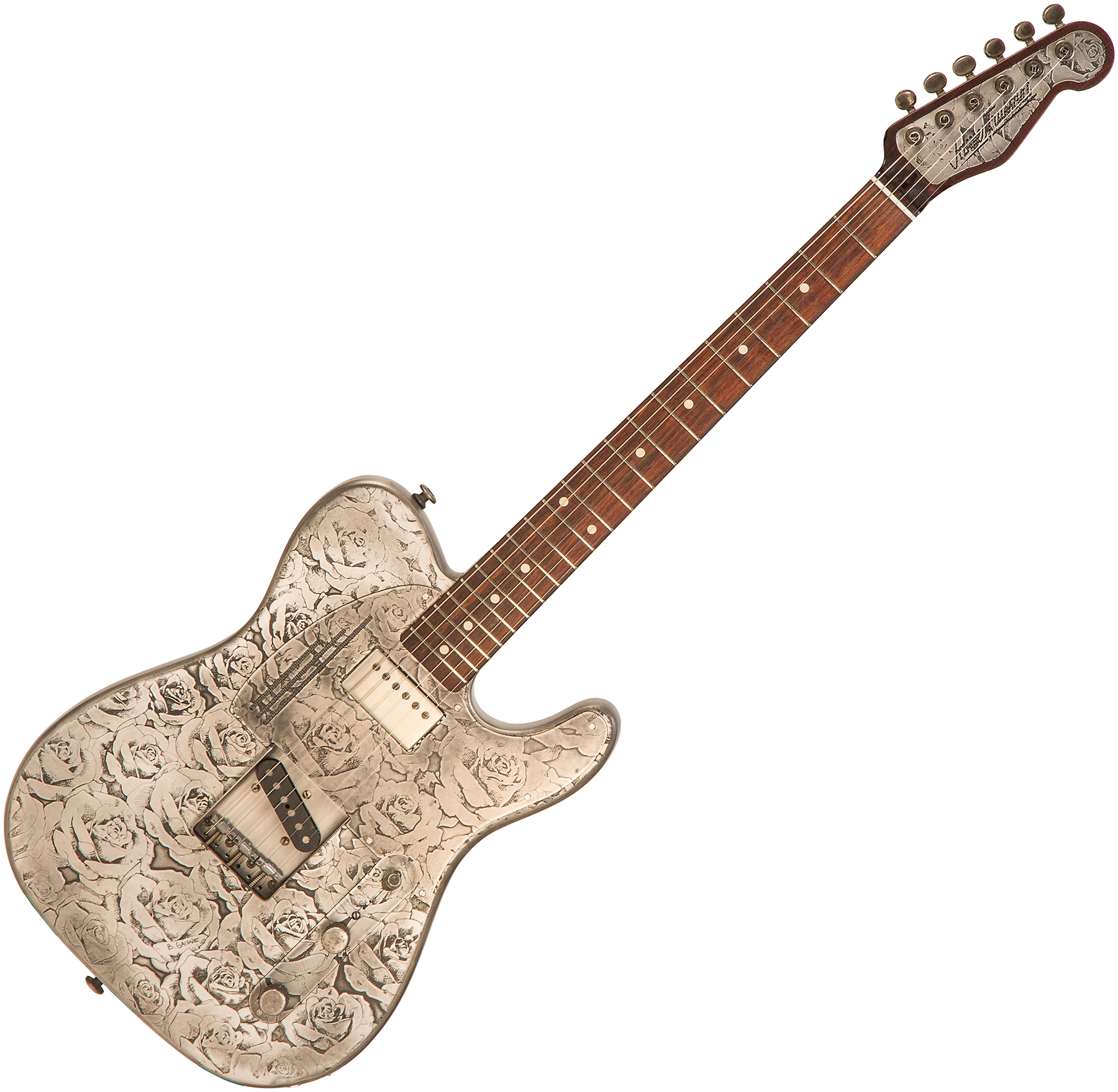 James Trussart Steelcaster Perf.back Sh Rw #21012 - Antique Silver Roses - Guitare Électrique 1/2 Caisse - Main picture