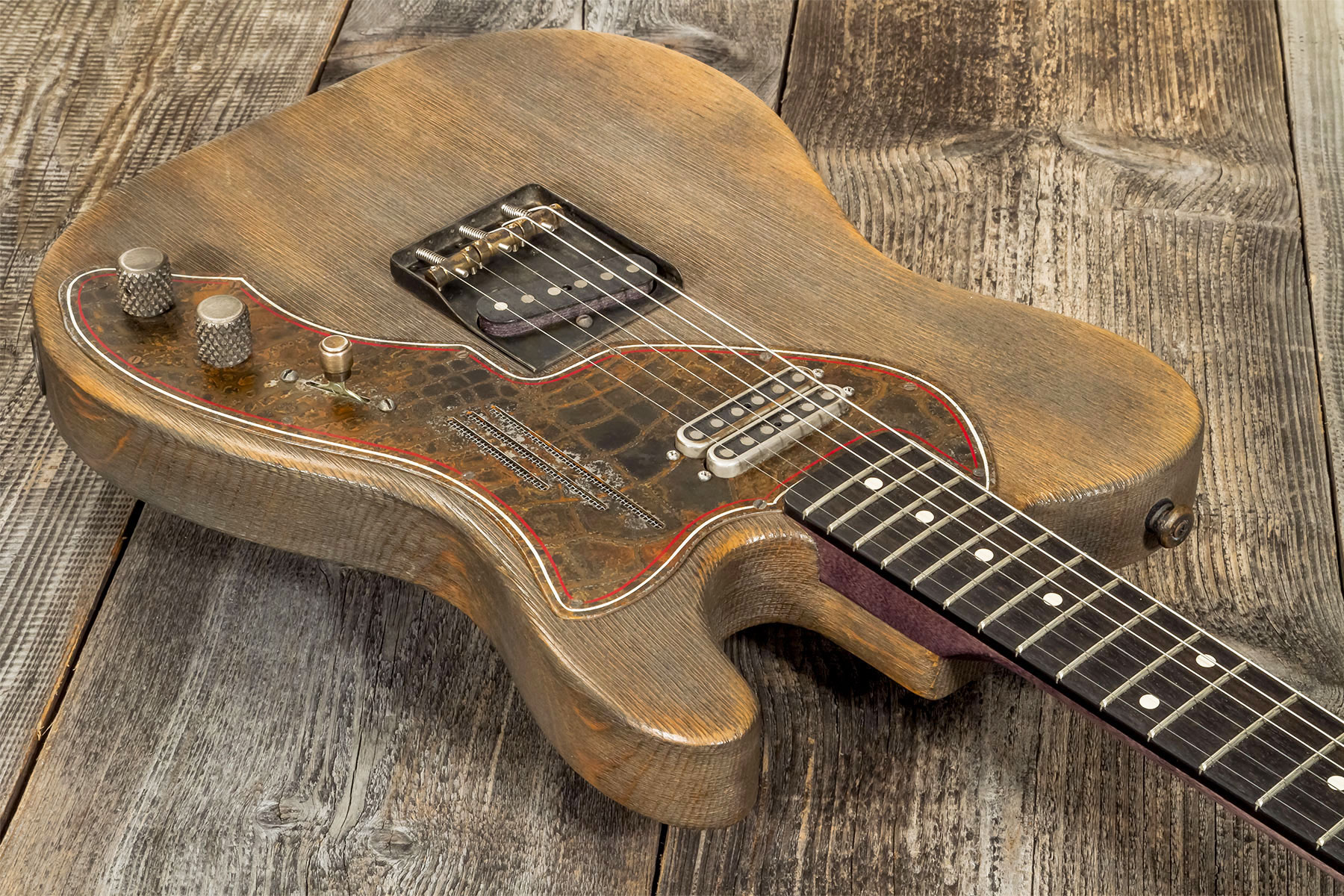James Trussart Steelguard Caster Sugar Pine Sh Eb #18035 - Rust O Matic Gator Grey Driftwood - Guitare Électrique Forme Tel - Variation 2