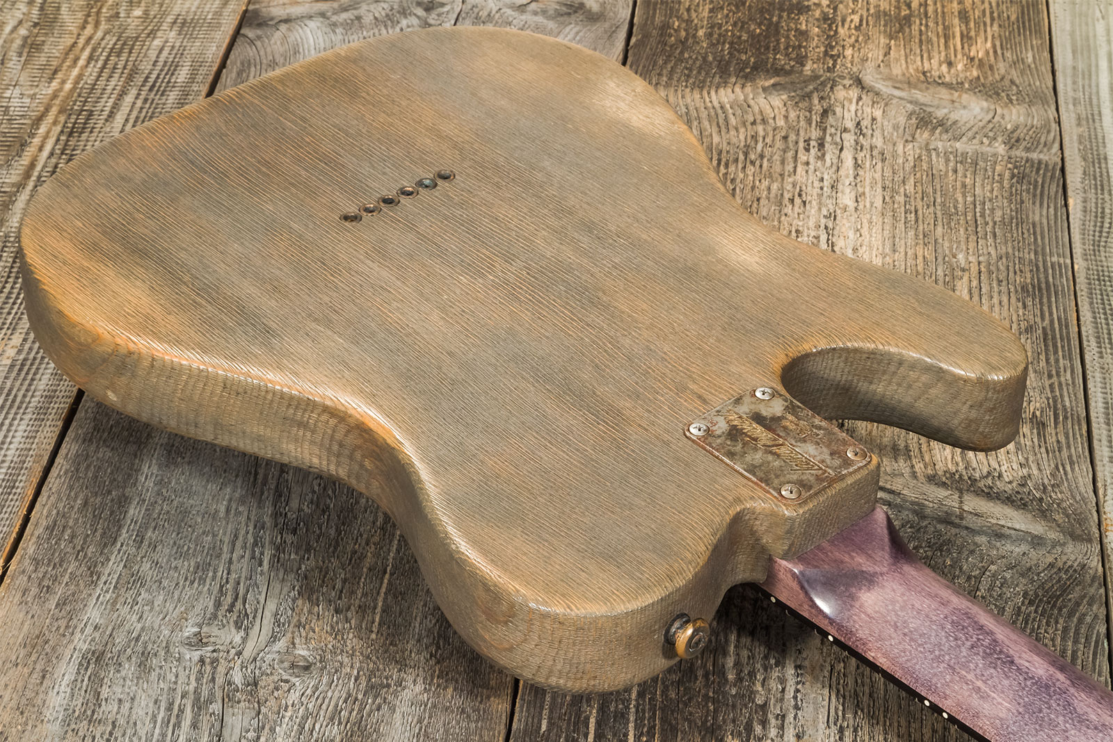James Trussart Steelguard Caster Sugar Pine Sh Eb #18035 - Rust O Matic Gator Grey Driftwood - Guitare Électrique Forme Tel - Variation 5