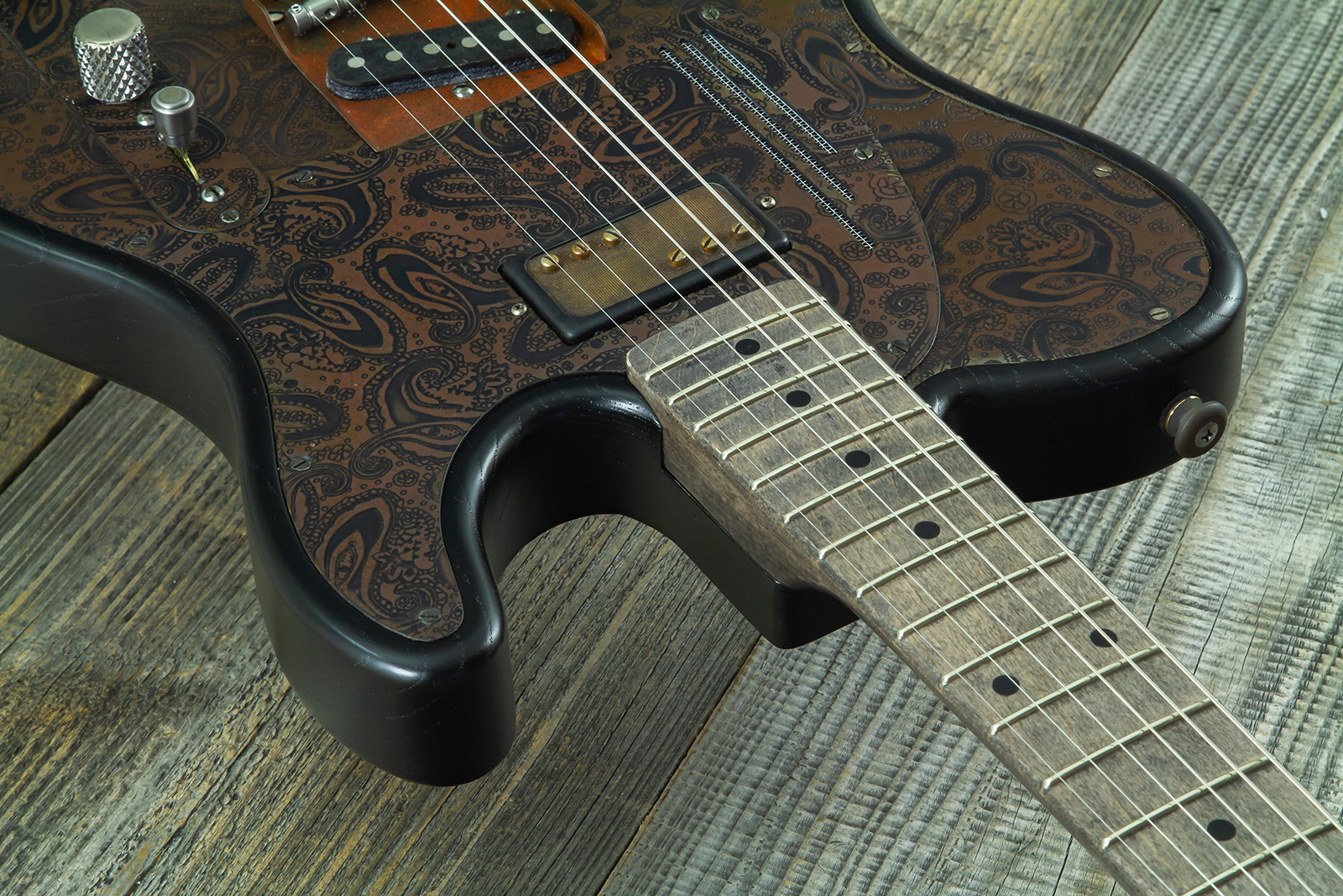 James Trussart Steeltopcaster Sh Ht Mn #26036 - Rust & Black Paisley Engraved - Guitare Électrique Forme Tel - Variation 6