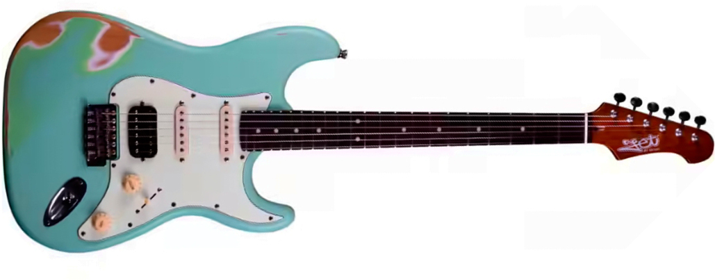 Jet Guitars Js400 Sg Rlc Hss Trem Mn - Sea Foam Green Relic - Guitare Électrique Forme Str - Main picture