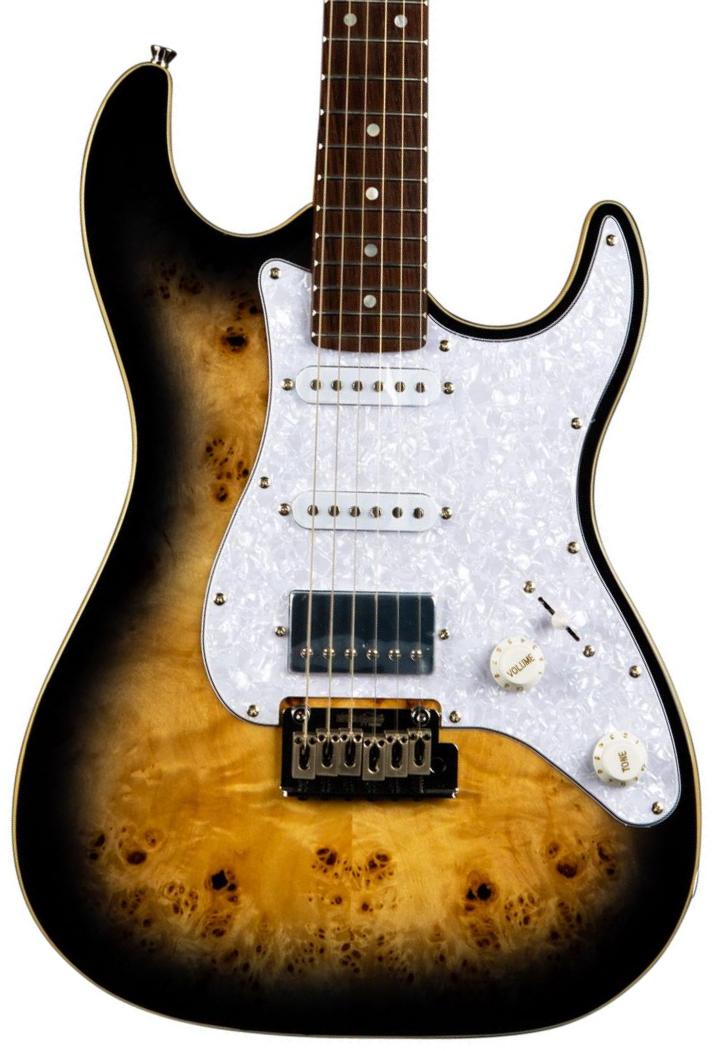 Guitare électrique forme str Jet guitars JS-450 QTBR - Transparent brown