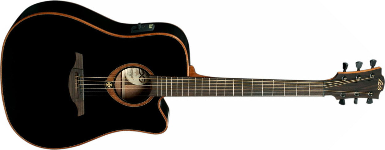 Lag T100dce Tramontane Dreadnought Cw Cedre Acajou Rw - Black Gloss - Guitare Acoustique - Main picture