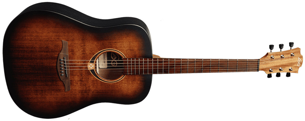 Lag T70d Tramontane Dreadnought Epicea Sapele Bro - Noir & Brun - Guitare Acoustique - Main picture