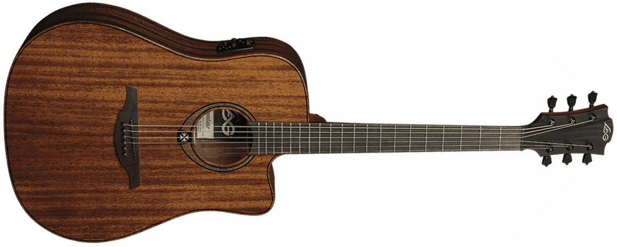 Lag T98dce Tramontane Dreadnought Cw Tout Khaya Bro - Naturel - Guitare Electro Acoustique - Main picture