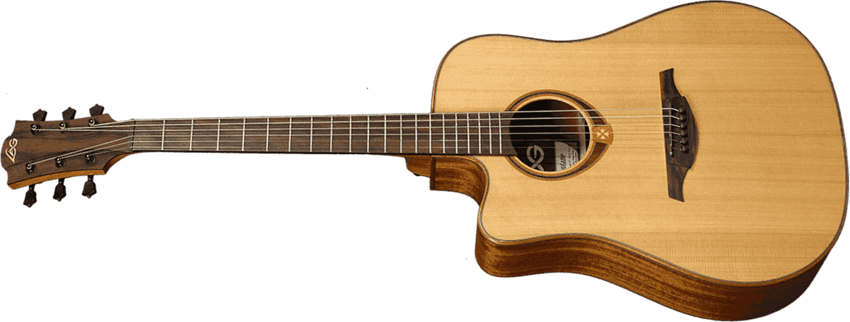 Lag Tl118dce Tramontane Lh Gaucher Dreadnought Cw Cedre Khaya Bro - Naturel - Guitare Electro Acoustique - Main picture