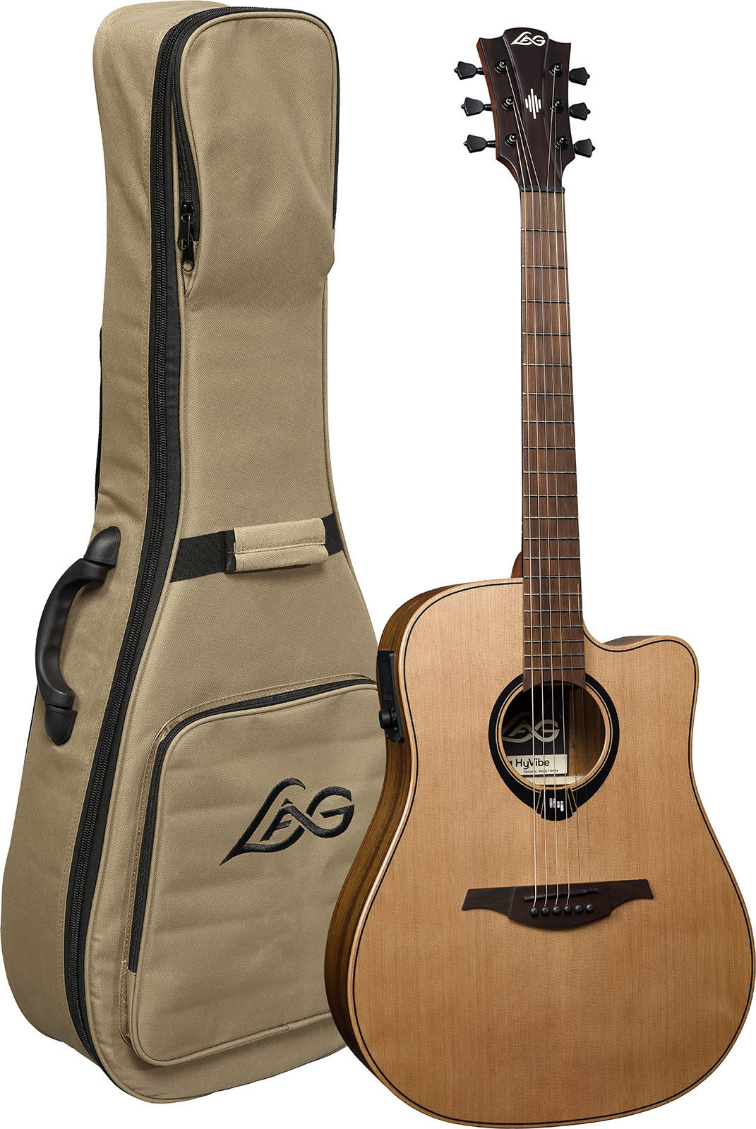 Lag Hv10dce Hyvibe H2 Dreadnought Cw Cedre Khaya Bra - Natural - Guitare Folk - Variation 5