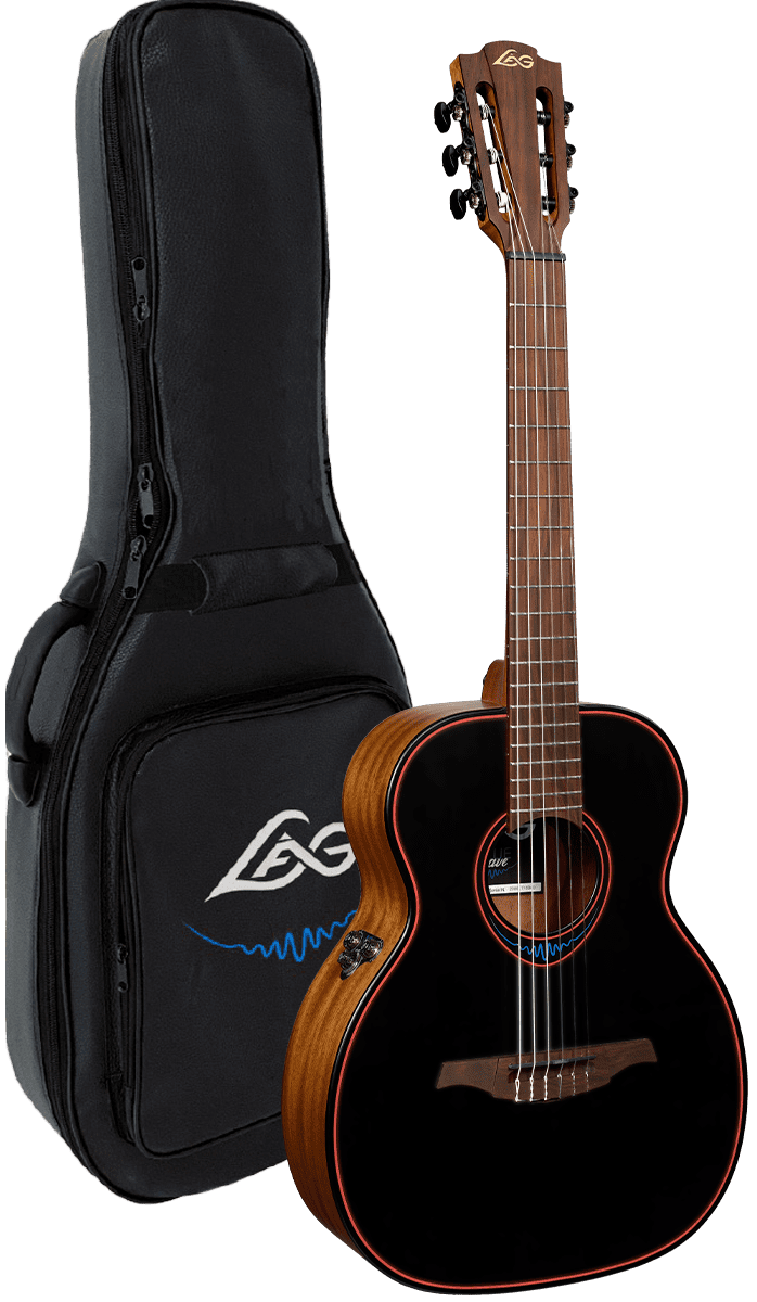 Lag Tnbw1te Bluewave 1 Travel Nylon Cedre Khaya Brbr - Noir Pore Ouvert - Guitare Acoustique Voyage - Variation 5