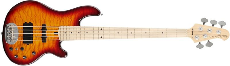 Lakland 55-02 Deluxe Qmt Skyline 5c Active Mn - Honey Burst Gloss - Basse Électrique Solid Body - Main picture