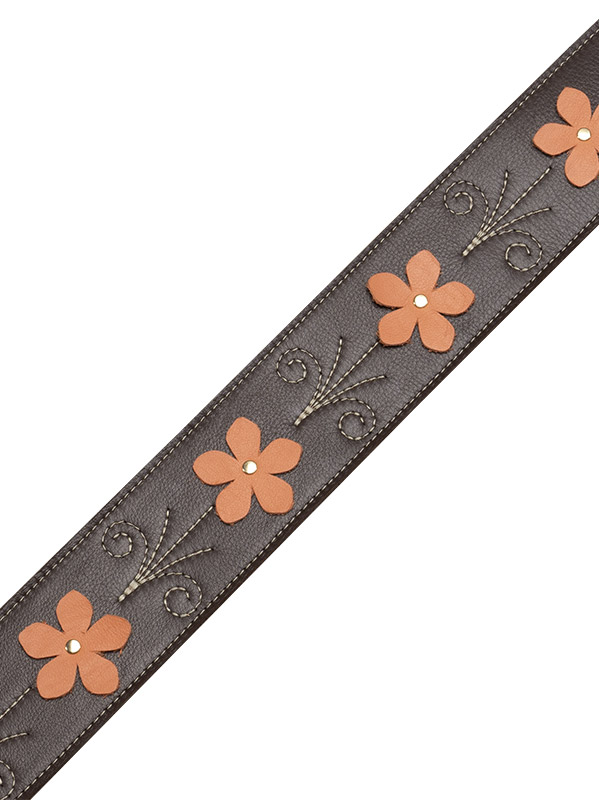 Levy's In Bloom - Courroie 6,35 Cm En Cuir Premium Et Fleurs Rivetees A La Main - Mahogany Brown - Sangle Courroie - Variation 2