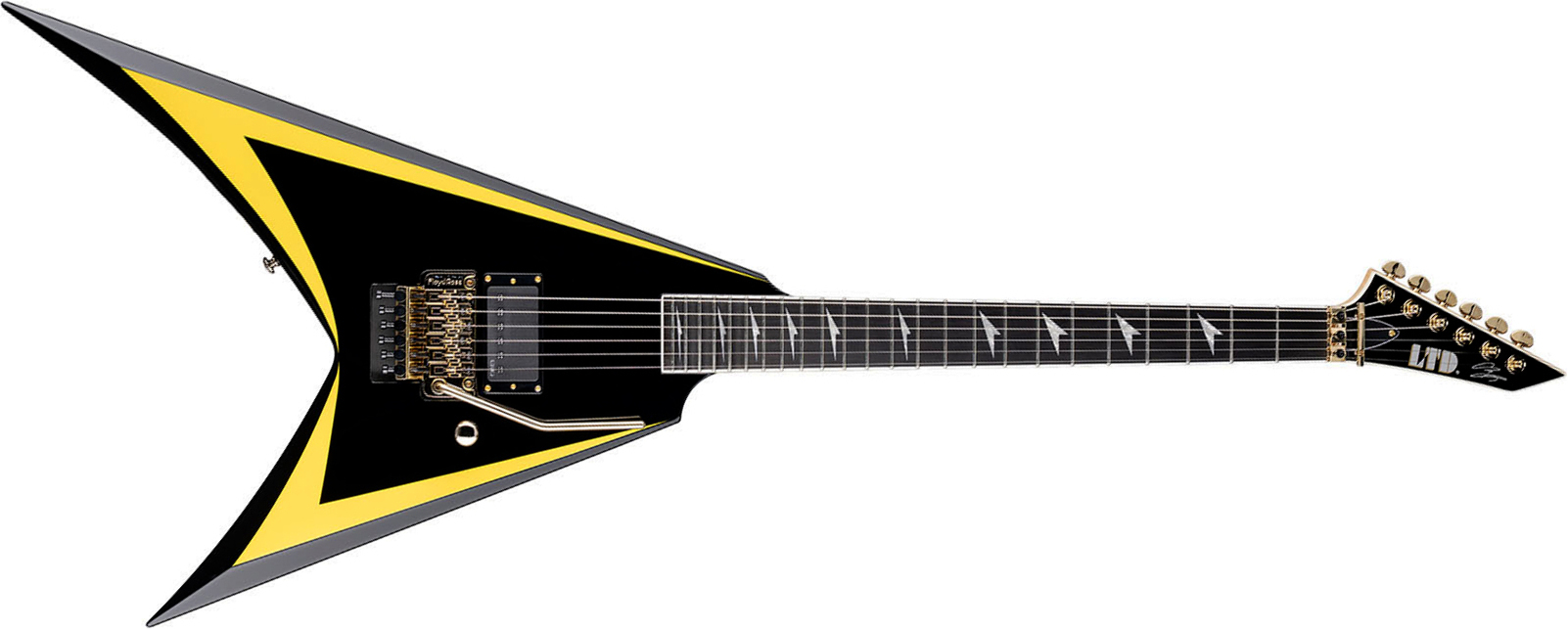 Ltd Alexi Laiho Alexi Arrowhead Se 20th Ann. Signature 1h Fr Eb - Black With Yellow Bevels - Guitare Électrique MÉtal - Main picture
