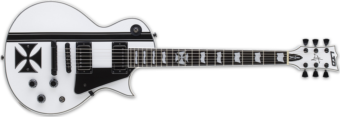 Ltd James Hetfield Iron Cross - Snow White W/ Black Stripes - Guitare Électrique Single Cut - Main picture