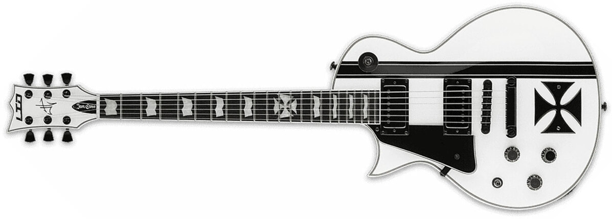 Ltd James Hetfield Iron Cross Lh Gaucher Hh Emg Ht Eb - Snow White W/ Black Stripes - Guitare Électrique Gaucher - Main picture