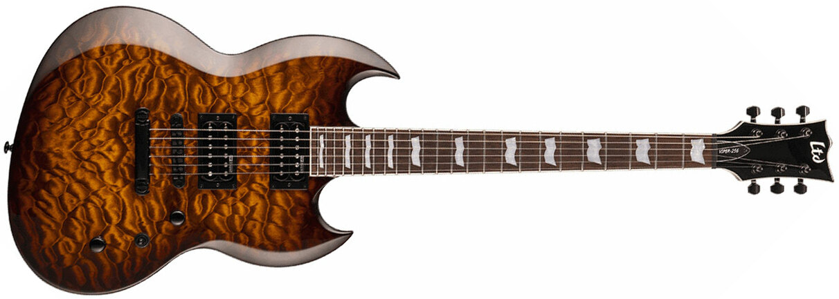 Ltd Viper-256 Hh Ht Jat - Dark Brown Sunburst - Guitare Électrique Double Cut - Main picture
