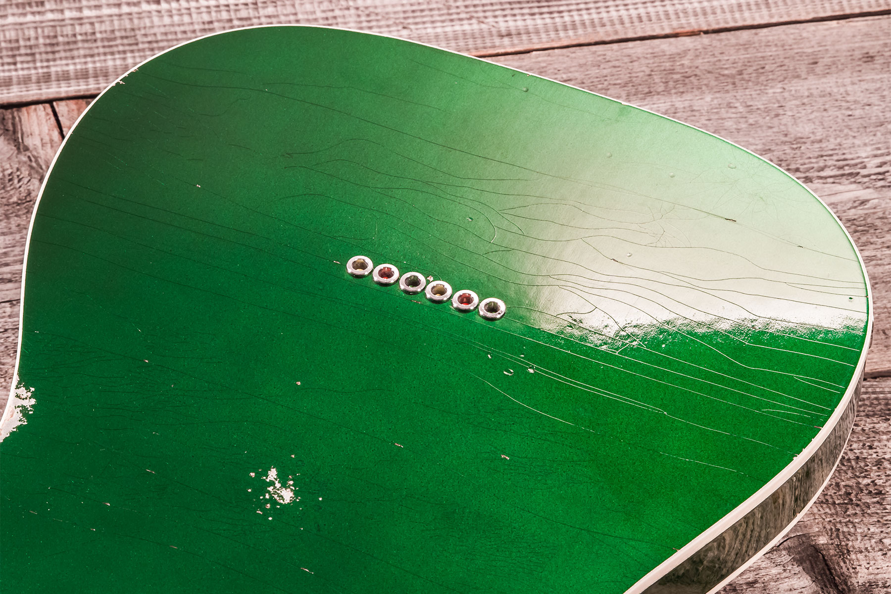 Marceau Guitars Elegante Traditional 2s Ht Pf #t316124 - Heavy Relic Candy Green - Guitare Électrique Forme Tel - Variation 8