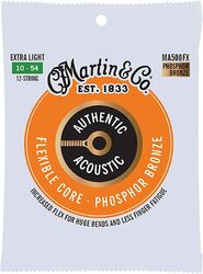 Cordes guitare acoustique Martin MA500FX Acoustic Guitar 12-String Set Authentic Flexible Core Phosphor Bronze 10-54 - Jeu de 12 cordes