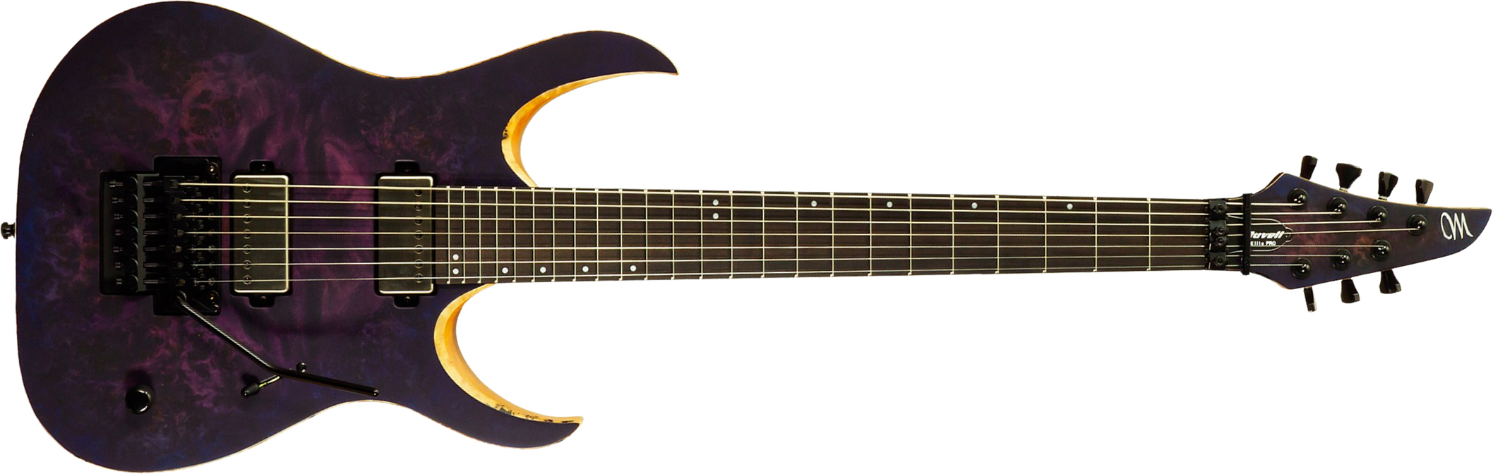 Mayones Guitars Duvell Elite Pro 7c Baryton 2h Velvetrone Fr Eb #df2602262 - Matt Trans Dirty Purple Blue Burst - Guitare Électrique Baryton - Main pi