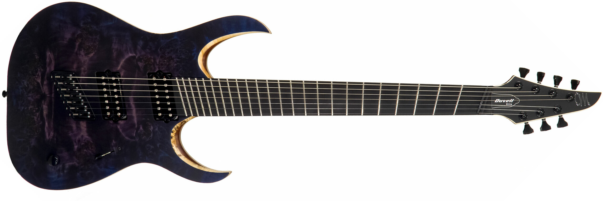 Mayones Guitars Duvell Elite V-frets 7c Multiscale 2h Bare Knuckle Ht Eb - Dirty Purple Blue Burst - Guitare Électrique Multi-scale - Main picture