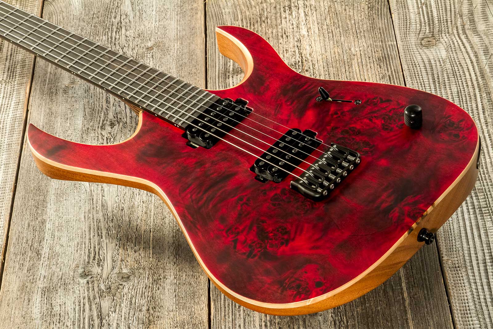 Mayones Guitars Duvell Elite 6 2h Bare Knuckle Ht Eb #df2301294 - Trans Dirty Red Satine - Guitare Électrique MÉtal - Variation 2