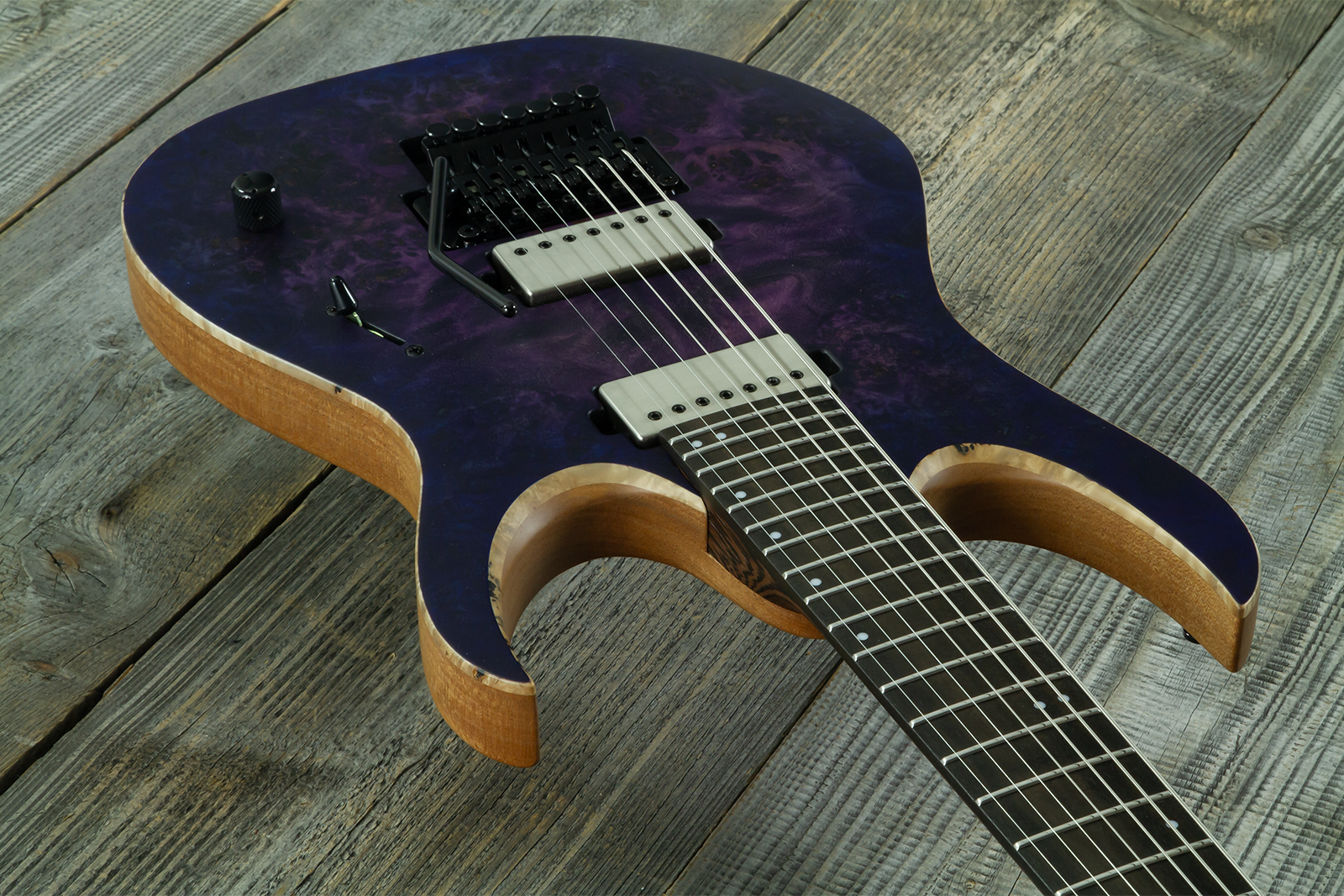 Mayones Guitars Duvell Elite Pro 7c Baryton 2h Velvetrone Ht Eb #rf2602251 - Matt Trans Dirty Purple Blue Burst - Guitare Électrique Baryton - Variati