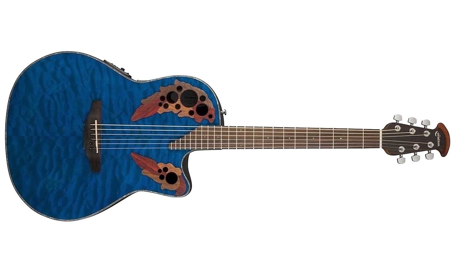Ovation Ce44p-8tq Celebrity Elite Plus Mid Depth Cw Erable Lyrachord Rw - Trans Blue - Guitare Electro Acoustique - Variation 1