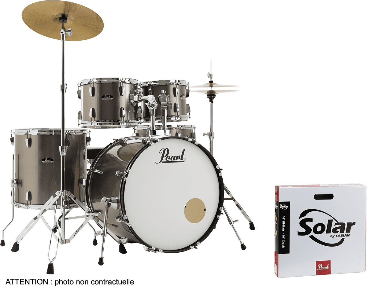 Roadshow Fusion 20 + Pack Sabian Solar - 5 fûts - jet black Batterie  acoustique fusion Pearl