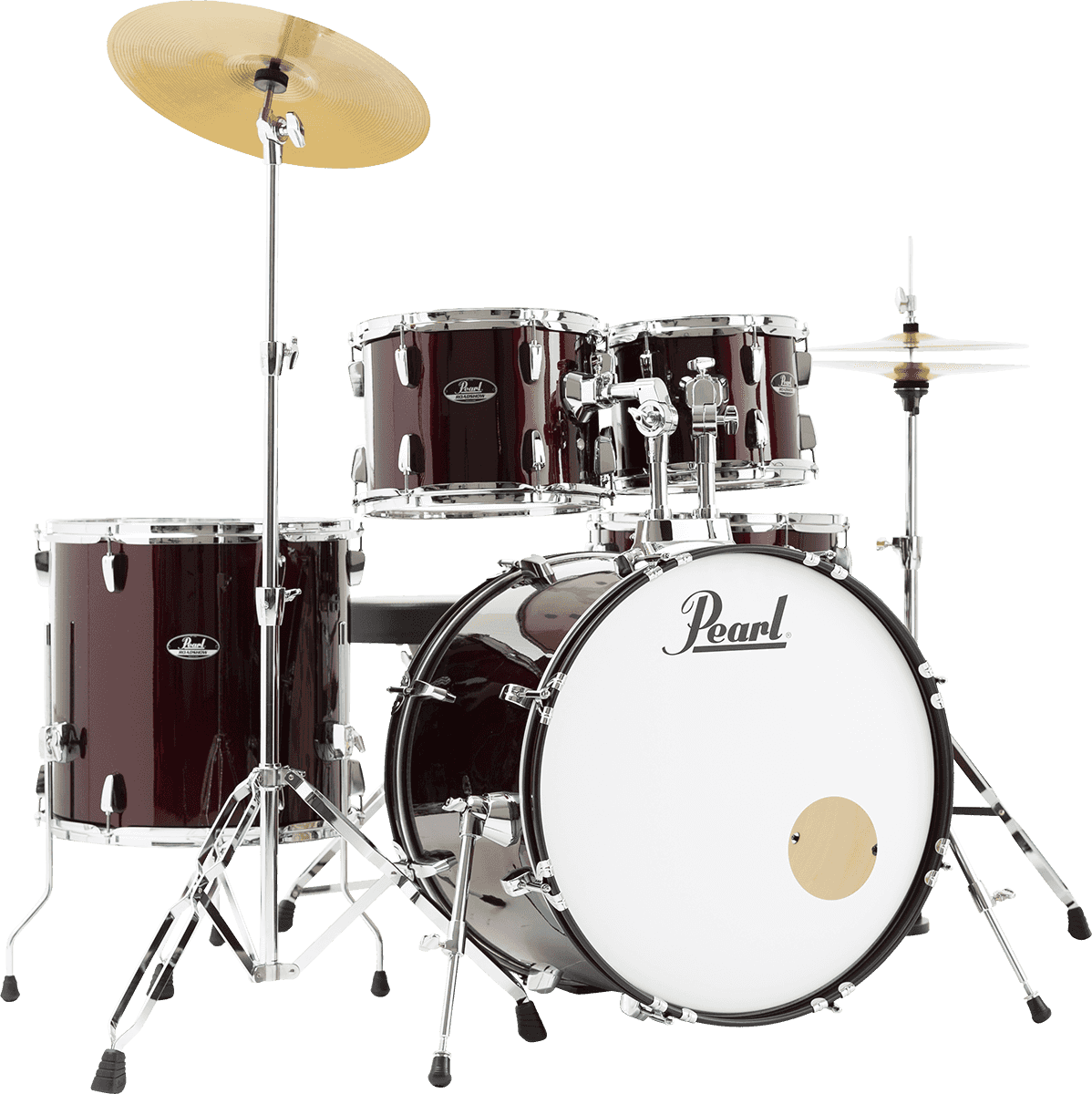 Pearl Rock 22 5 Futs + Pack Sabian Solar - Red Wine - Batterie Acoustique Rock - Variation 1