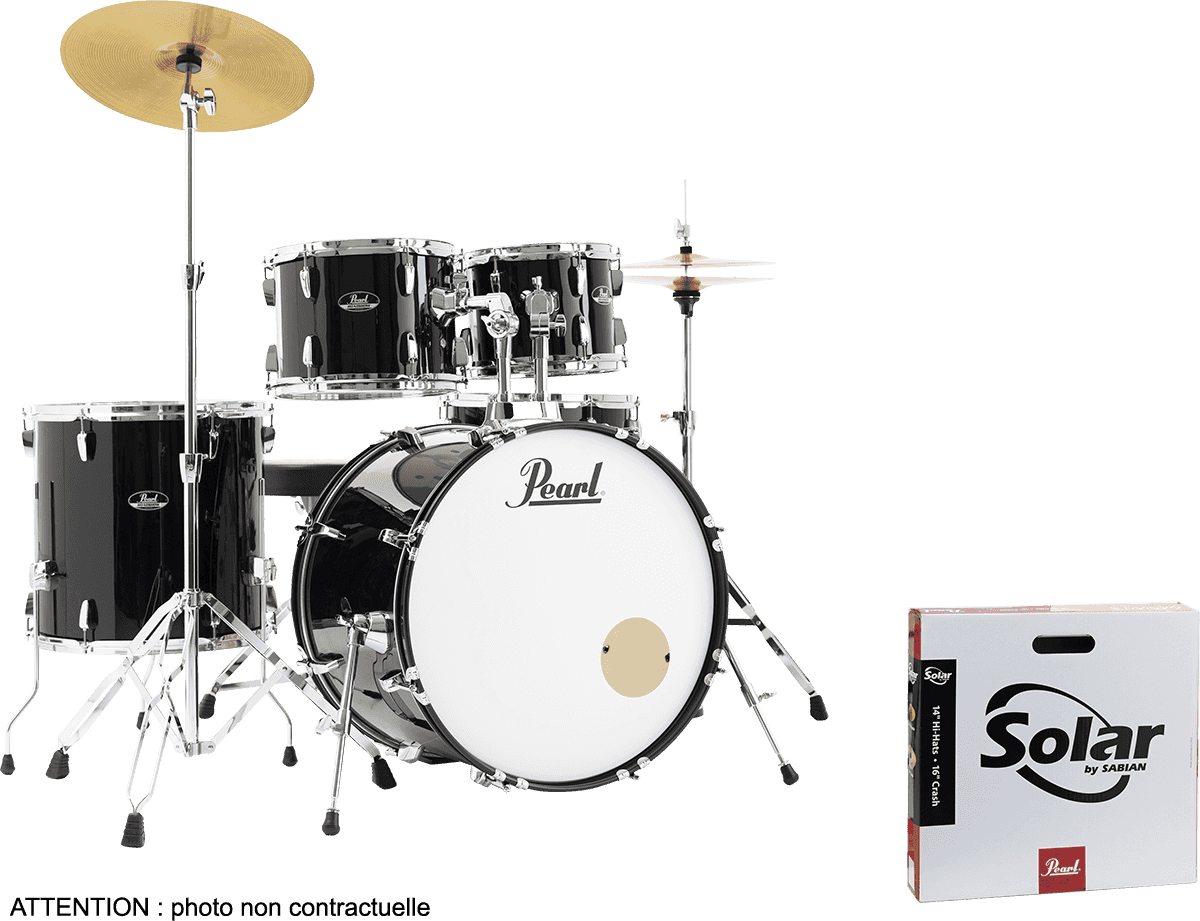 Pearl Rock 22 5 Futs + Pack Sabian Solar - Jet Black - Batterie Acoustique Rock - Variation 6