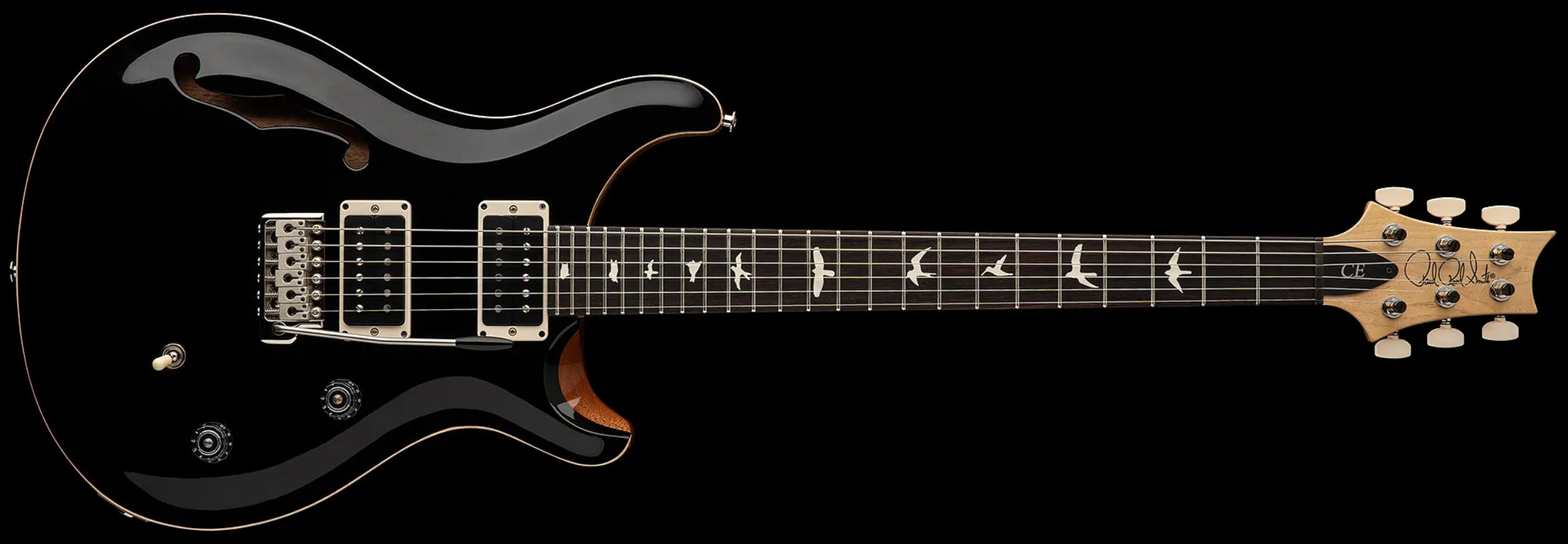 Prs Ce 24 Semi-hollow Bolt-on Usa 2h Trem Rw - Black Top W/ Natural Back - Guitare Électrique 1/2 Caisse - Variation 3