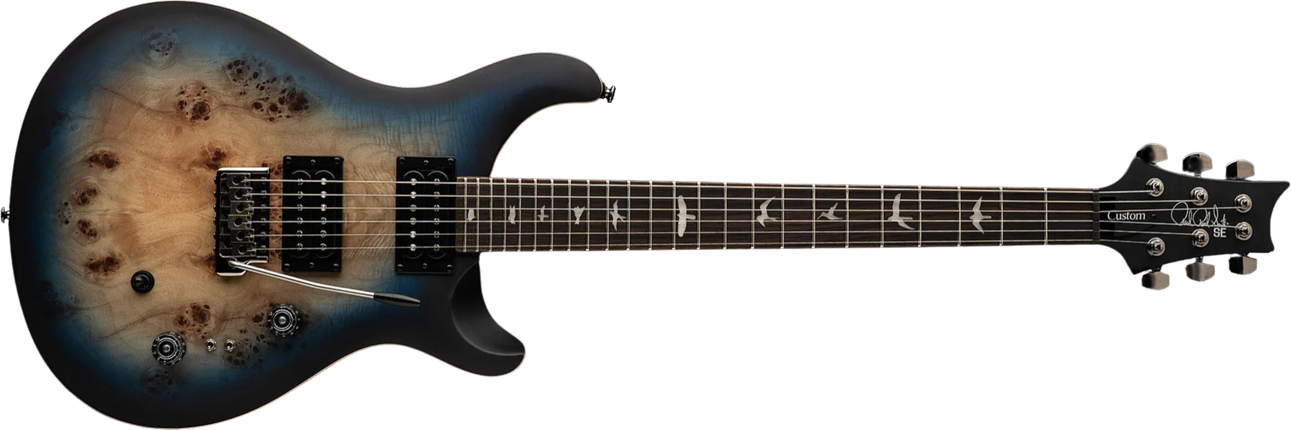 Prs Custom 24-08 Poplar Burl Se Exotic Veneer Trem 2h Rw - Lake Blue Midnight Burst - Guitare Électrique Double Cut - Main picture