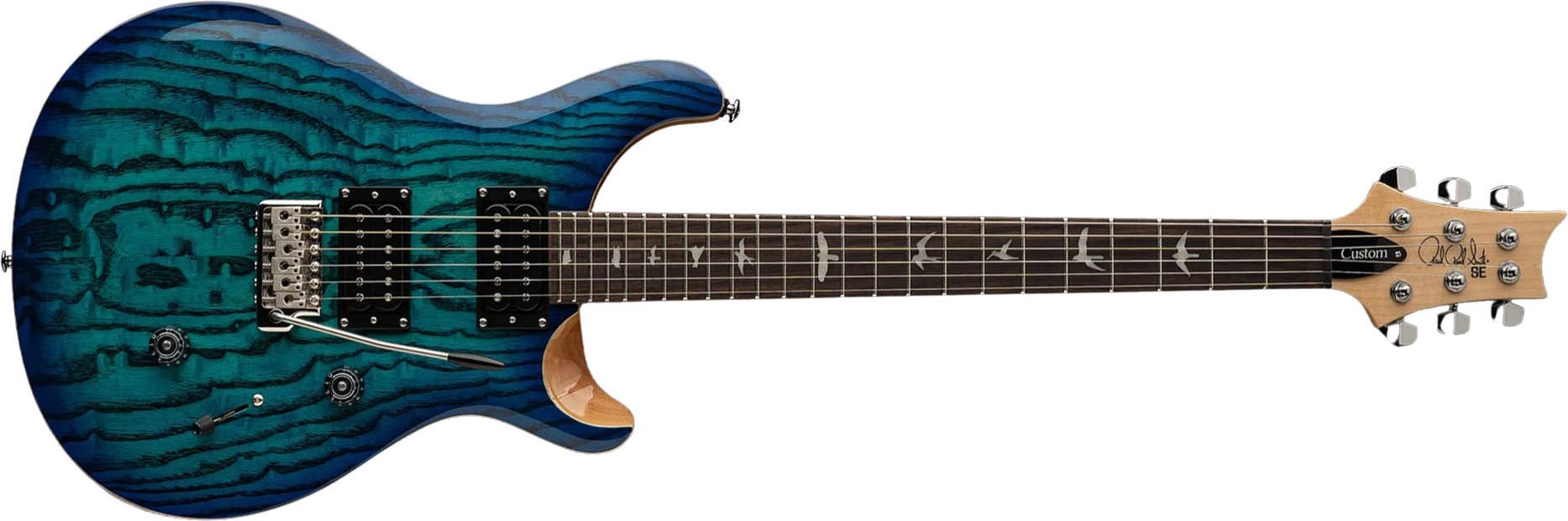 Prs Custom 24 Burled Ash Se Exotic Veneer Trem 2h Rw - Lake Blue - Guitare Électrique Double Cut - Main picture