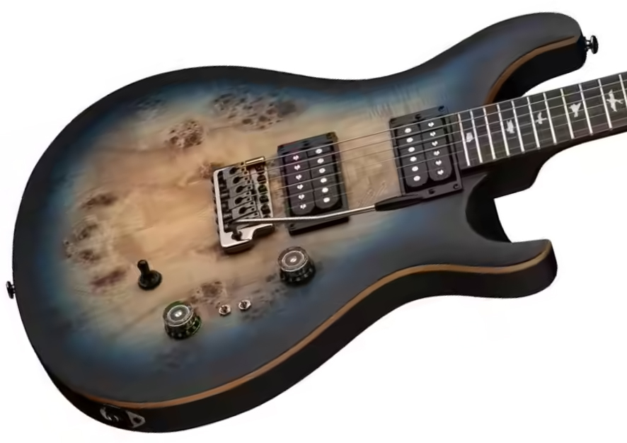 Prs Custom 24-08 Poplar Burl Se Exotic Veneer Trem 2h Rw - Lake Blue Midnight Burst - Guitare Électrique Double Cut - Variation 2