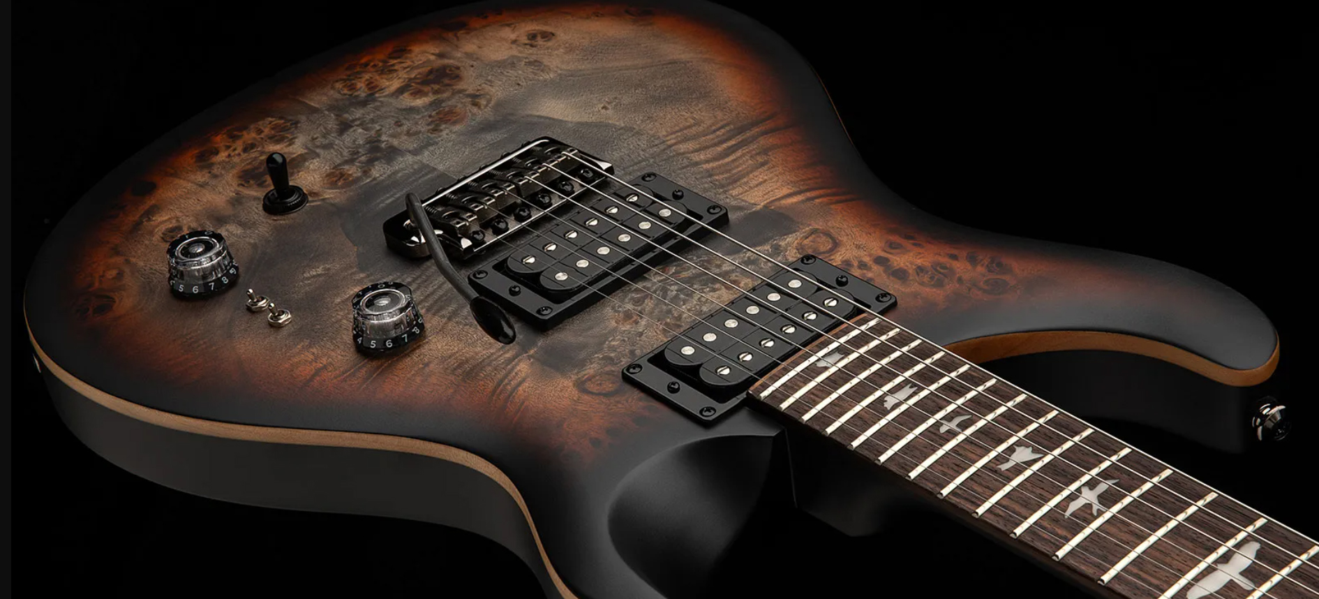 Prs Custom 24-08 Poplar Burl Se Exotic Veneer Trem 2h Rw - Charcoal Cherry Midnight Burst - Guitare Électrique Double Cut - Variation 2