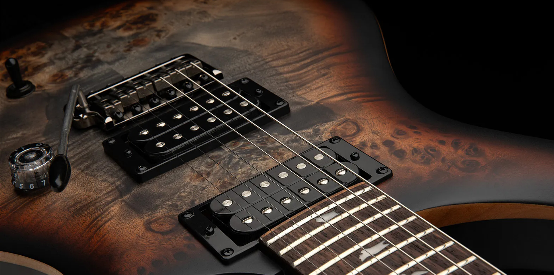 Prs Custom 24-08 Poplar Burl Se Exotic Veneer Trem 2h Rw - Charcoal Cherry Midnight Burst - Guitare Électrique Double Cut - Variation 3