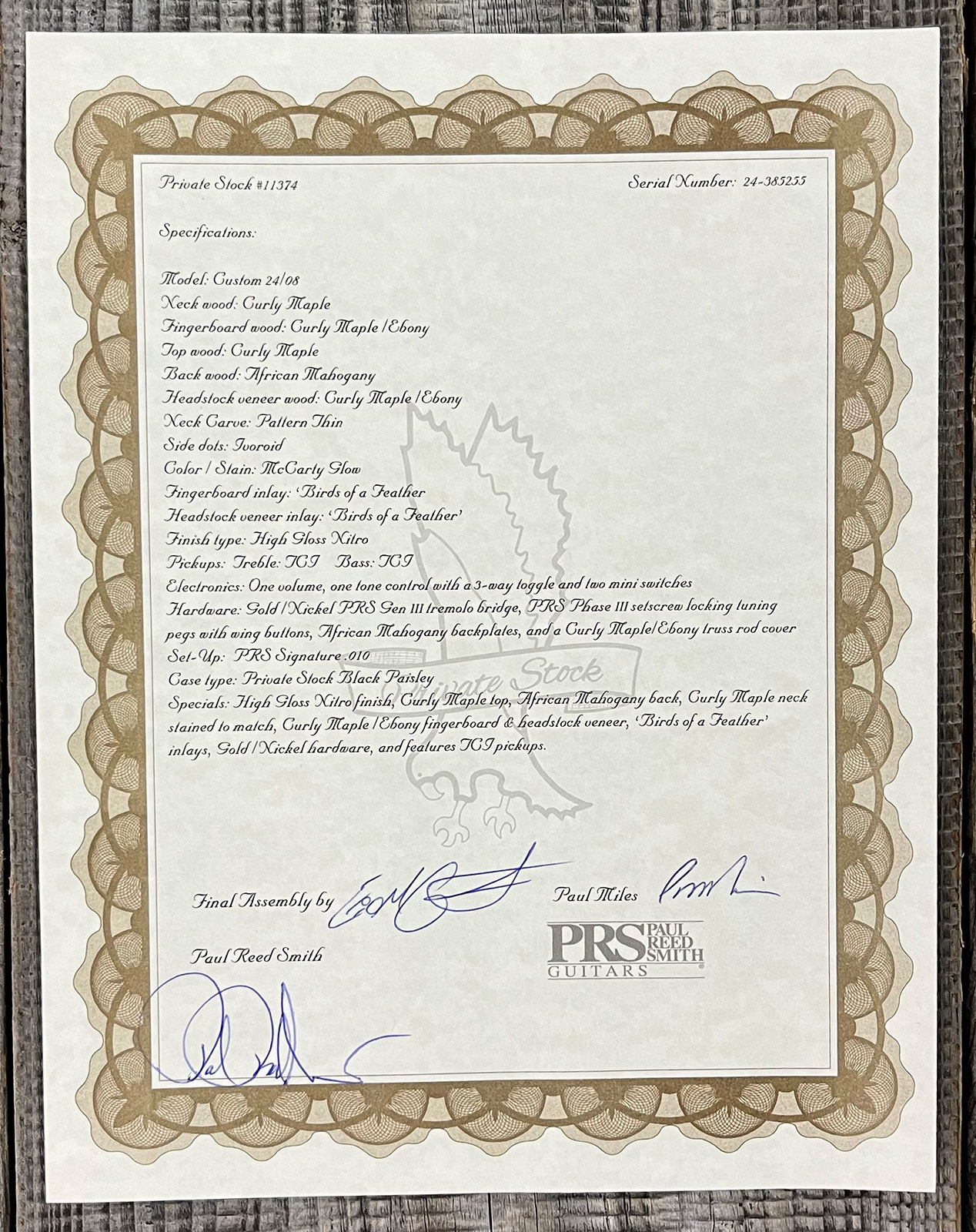 Prs Custom 24-08 Private Stock Hand-signed Usa 2h Trem Rw #0385255 - Mccarty Glow - Guitare Électrique Double Cut - Variation 14