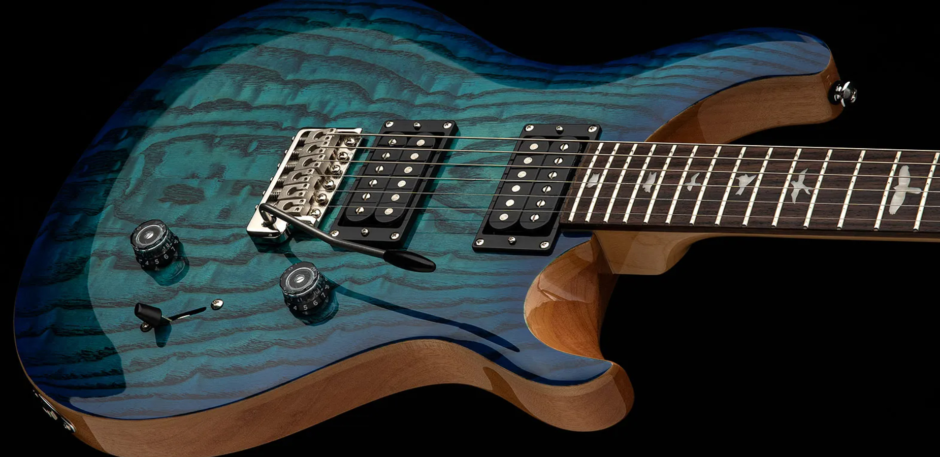 Prs Custom 24 Burled Ash Se Exotic Veneer Trem 2h Rw - Lake Blue - Guitare Électrique Double Cut - Variation 2