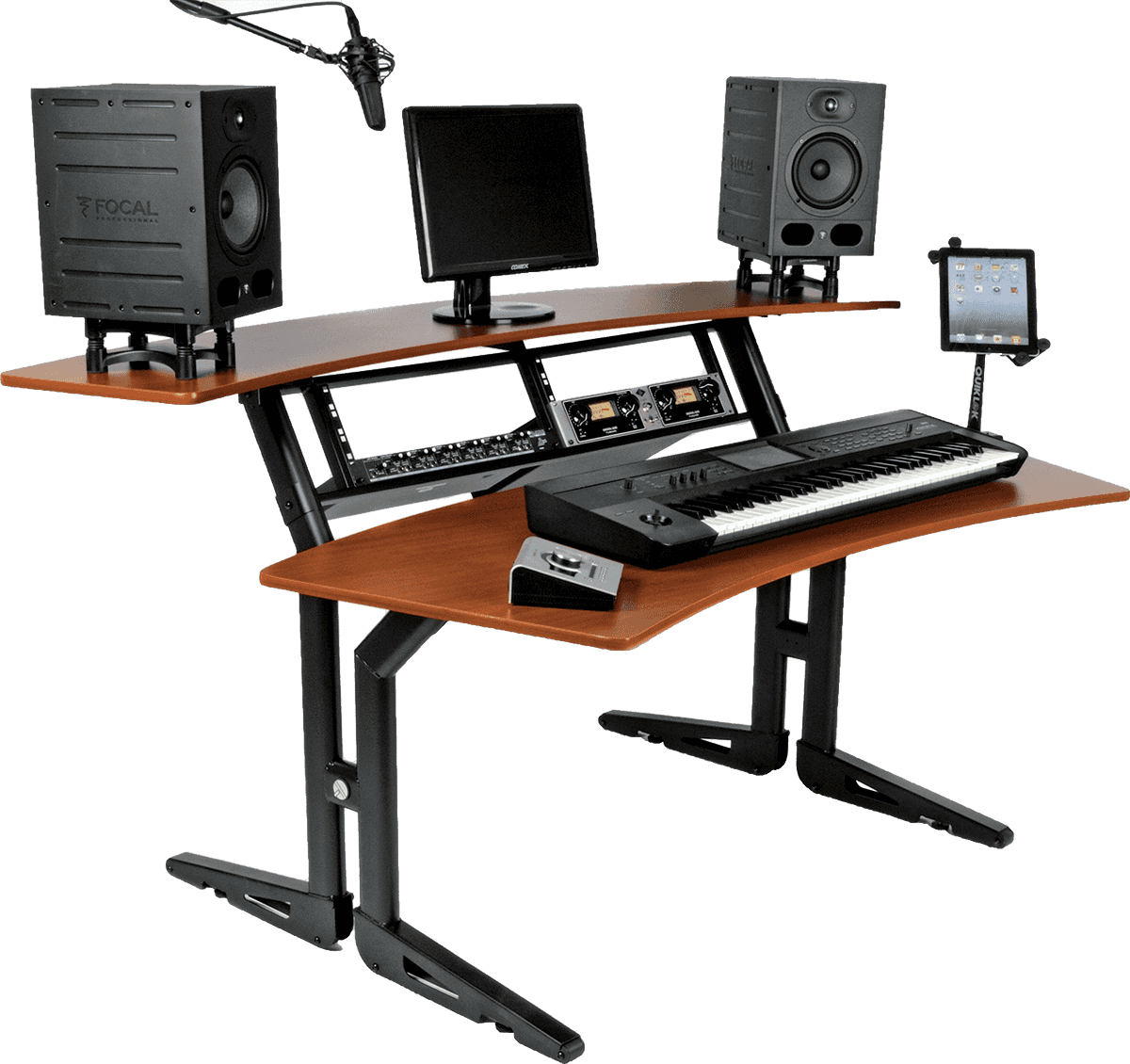 Quiklok Meuble Studio Deux Niveaux + Rack 8u - Cerisier - Station De Travail Studio - Variation 1