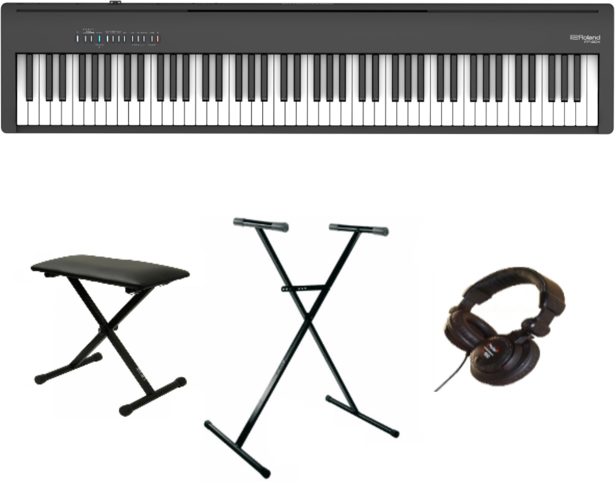 Roland Fp-30x Bk Noir  + Pro580 + Banquette Pliable Metal Noire (xb 6150) + Xp En Kit - Noir - Piano NumÉrique Portable - Main picture