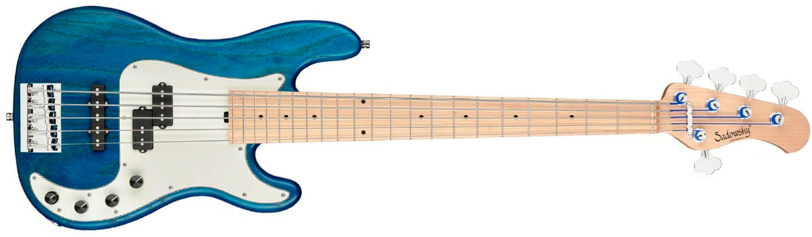 Sadowsky Hybrid Pj Bass 21 Fret Ash 5c Metroline All Active Mn - Ocean Blue Transparent Satin - Basse Électrique Solid Body - Main picture